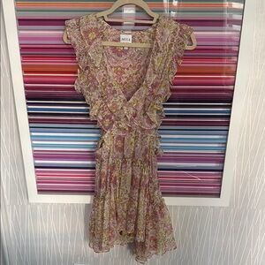 MISA Los Angeles Floral Ruffle Mini Dress in Pink